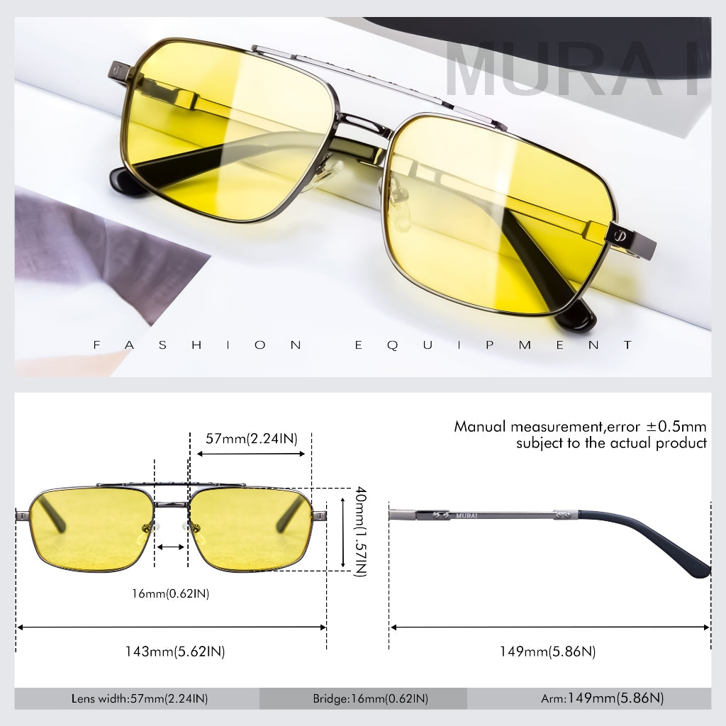 MURAI Merek Jepang Kacamata Hitam Polarized Anti Silau Fashion Pria Wanita Unisex SQUARE FRAME Kacamata Hitam Pria Wanita Terbaru – Fashion Mewah MR7605 - 4 Gun Grey night Visio kacamata yang pakai di malam