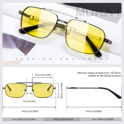 MURAI Merek Jepang Kacamata Hitam Polarized Anti Silau Fashion Pria Wanita Unisex SQUARE FRAME Kacamata Hitam Pria Wanita Terbaru – Fashion Mewah MR7605 - 4 Gun Grey night Visio kacamata yang pakai di malam