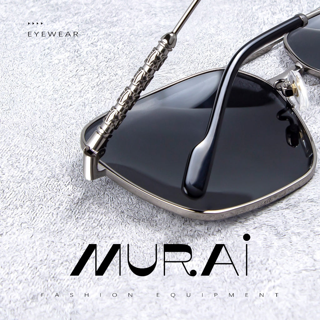 MURAI Merek Jepang Kacamata Hitam Aviator Sunglasses Unisex Polarized Driving Classic Shades - Protection with Accessories MR7601 - 1 Gunmetal Frame