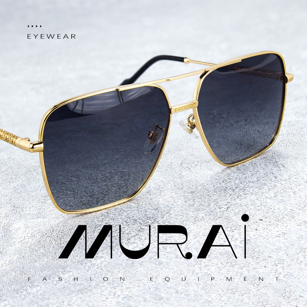 MURAI Merek Jepang Kacamata Hitam Aviator Sunglasses Unisex Polarized Driving Classic Shades - Protection with Accessories MR7601 - 4 Gold - Blue lenses