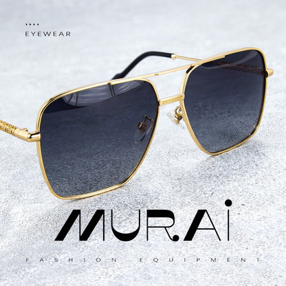 MURAI Merek Jepang Kacamata Hitam Aviator Sunglasses Unisex Polarized Driving Classic Shades - Protection with Accessories MR7601 - 4 Gold - Blue lenses