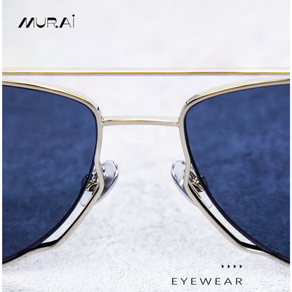 MURAI Merek Jepang Kacamata Hitam Wanita Terbaru – Fashion Mewah Aviation HD Polarized Anti Silau Cahaya Matahar Polarized Anti Silau Fashion Wanita Unisex MR7607 - 4 Silver - Blue lenses