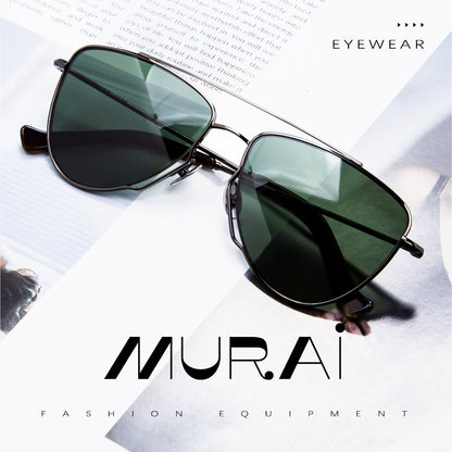 MURAI Merek Jepang Kacamata Hitam Wanita Terbaru – Fashion Mewah Aviation HD Polarized Anti Silau Cahaya Matahar Polarized Anti Silau Fashion Wanita Unisex MR7607 - 3 Gunmetal Frame