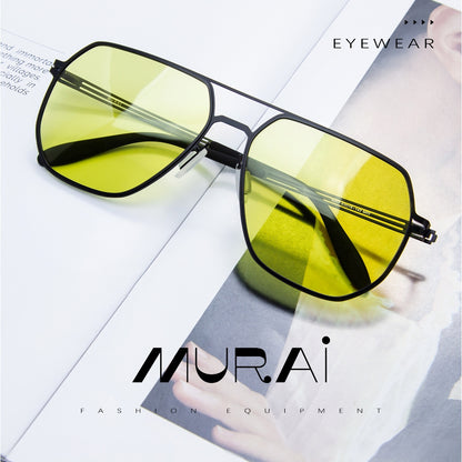MURAI Merek Jepang Kacamata Hitam Sunglasses Yellow（night Visio）kacamata yang pakai di malam Polarized Anti Silau Fashion Pria Wanita Unisex Square black frame Terbaru – Fashion Mewah 5007 - M03 Yellow