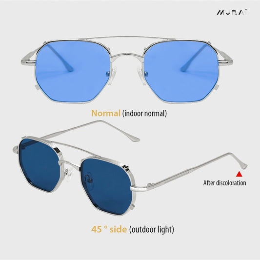 MURAI Merek Jepang Kacamata Hitam Sunglasses Wanita Terbaru Kacamata Photochromic sunglasses Ringan Nyaman Seharian Polarized Anti Silau Fashion Pria Wanita Unisex Metal frame Terbaru – Fashion Mewah 2287 - 2 Blue（ photochromic）