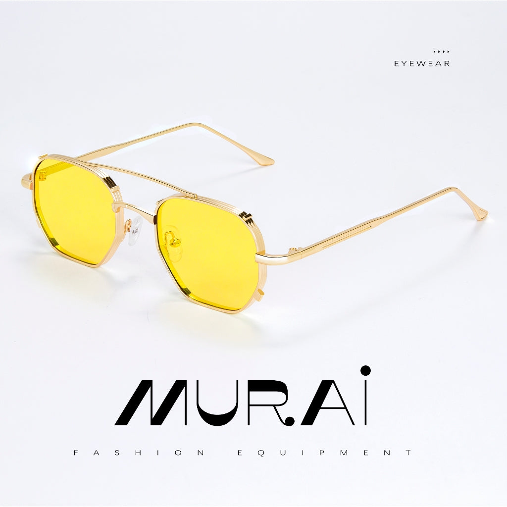 MURAI Merek Jepang Kacamata Hitam Sunglasses Wanita Terbaru Kacamata Ringan Nyaman Seharian Photochromic sunglasses Polarized Anti Silau Fashion Pria Wanita Unisex Metal frame Terbaru – Fashion Mewah 2287 - 4 Yellow photochromic