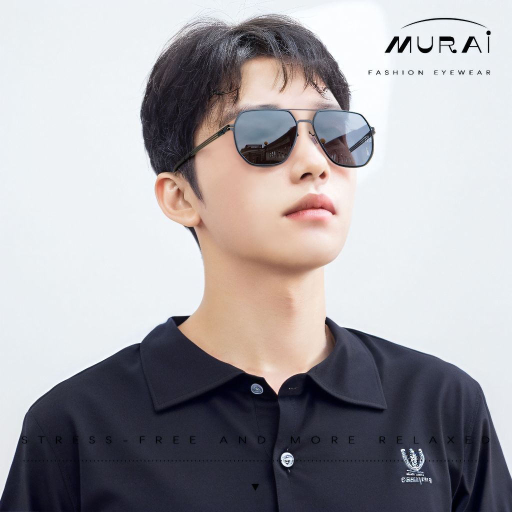 MURAI Merek Jepang Kacamata Hitam Sunglasses Polarized Anti Silau Fashion Pria Wanita Unisex Directional black sunglasses anti radiasi high quality material Terbaru – Fashion Mewah 5007 - M02 Black lenses