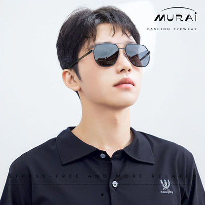 MURAI Merek Jepang Kacamata Hitam Sunglasses Polarized Anti Silau Fashion Pria Wanita Unisex Directional black sunglasses anti radiasi high quality material Terbaru – Fashion Mewah 5007 - M02 Black lenses