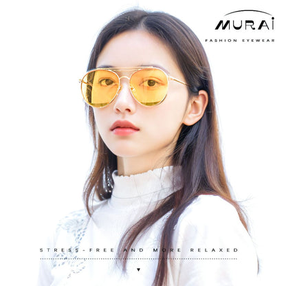 MURAI Merek Jepang Kacamata Hitam Anti Silau Sunglasses Pria Wanita Terbaru – Fashion Mewah Anti Silau Fashion Pria Wanita Unisex kacamata yang pakai di malam RM7606 - 1 Yellow（night Visio）