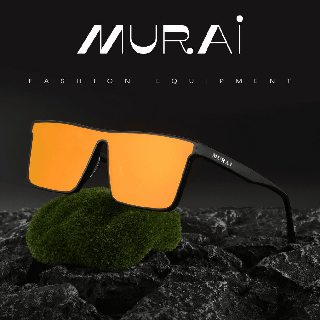 MURAI Merek Jepang Kacamata Hitam Rectangular Polarized SQUARE FRAME Sunglasses Unisex Retro Pilot Shades Driving Protection RC009A - 3 Light blue