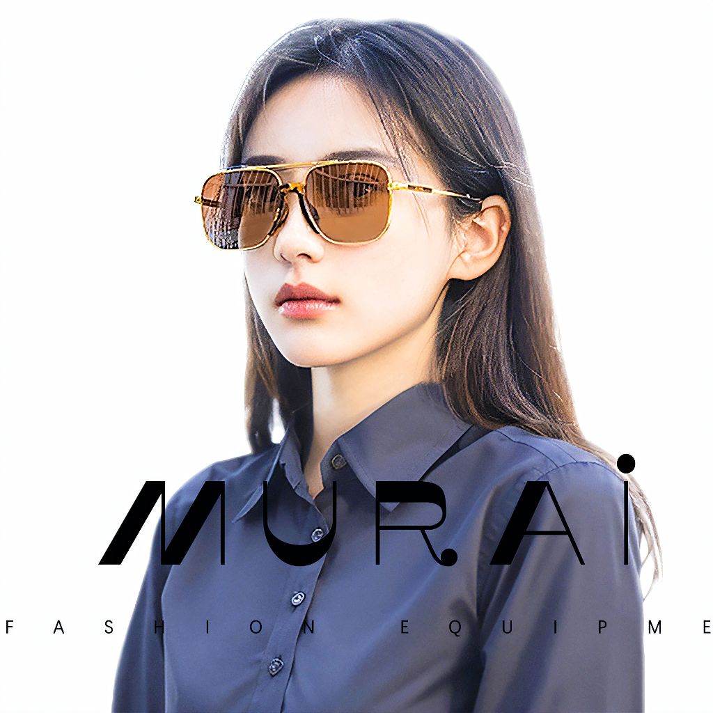 MURAI Merek Jepang Kacamata Hitam Rectangular Polarized Aviator Sunglasses Unisex Retro Pilot Shades Driving Protection 3177 - 2 Gold