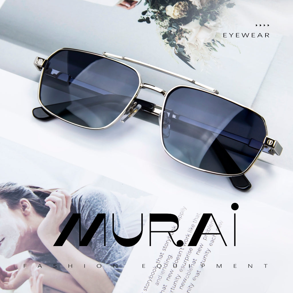 MURAI Merek Jepang Kacamata Hitam Polarized Anti Silau Fashion Pria Wanita Unisex SQUARE FRAME Kacamata Hitam Pria Wanita Terbaru – Fashion Mewah MR7605 - 2 Silver