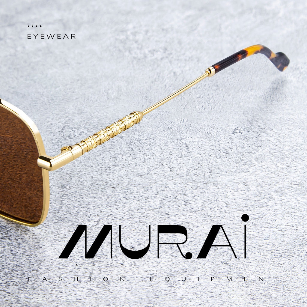 MURAI Merek Jepang Kacamata Hitam Aviator Sunglasses Unisex Polarized Driving Classic Shades - Protection with Accessories MR7601 - 3 Gold - Brown lenses