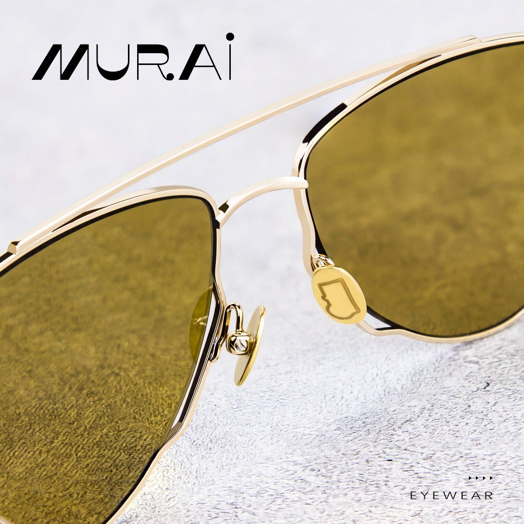 MURAI Merek Jepang Kacamata Hitam Wanita Terbaru – Fashion Mewah Aviation HD Polarized Anti Silau Cahaya Matahar Polarized Anti Silau Fashion Wanita Unisex MR7607 - 2 Gold - Brown lenses