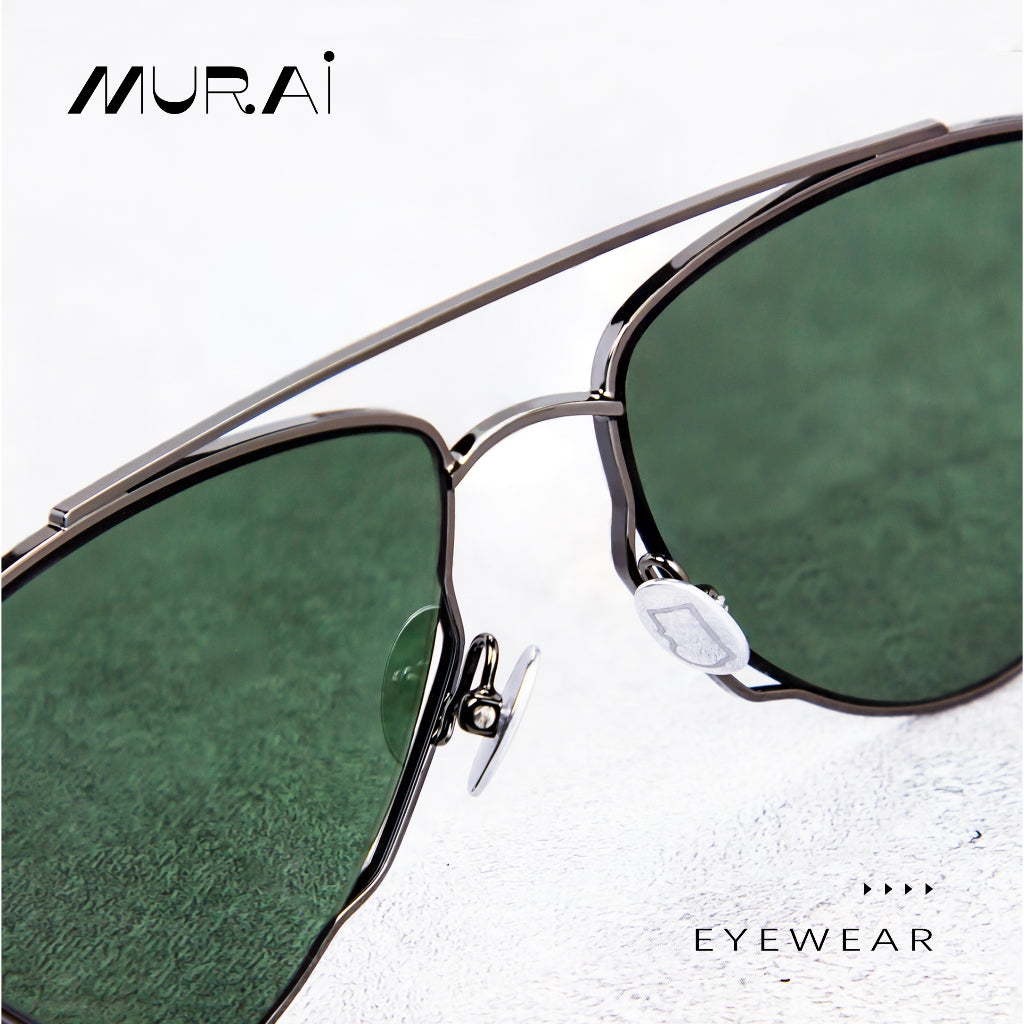 MURAI Merek Jepang Kacamata Hitam Wanita Terbaru – Fashion Mewah Aviation HD Polarized Anti Silau Cahaya Matahar Polarized Anti Silau Fashion Wanita Unisex MR7607 - 3 Gunmetal Frame