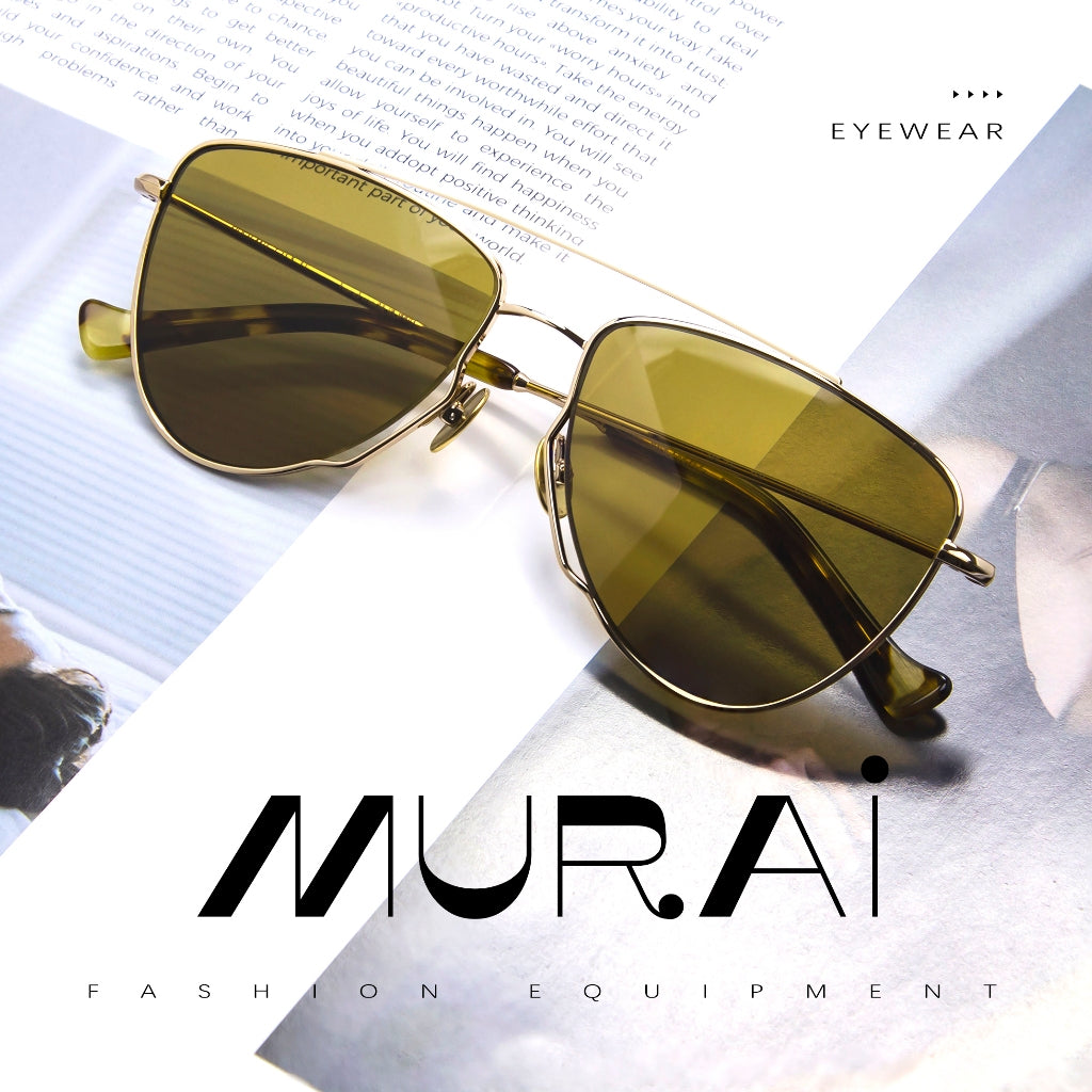 MURAI Merek Jepang Kacamata Hitam Wanita Terbaru – Fashion Mewah Aviation HD Polarized Anti Silau Cahaya Matahar Polarized Anti Silau Fashion Wanita Unisex MR7607 - 2 Gold - Brown lenses