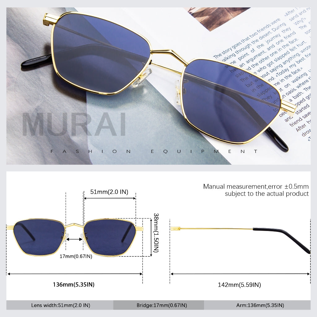 MURAI Merek Jepang Kacamata Hitam Sunglasses Polarized Anti Silau Fashion Wanita Unisex Unisex Wanita anti radiasi high quality material Wanita Terbaru Kacamata MR7608 - 3 Gold - Blue lenses