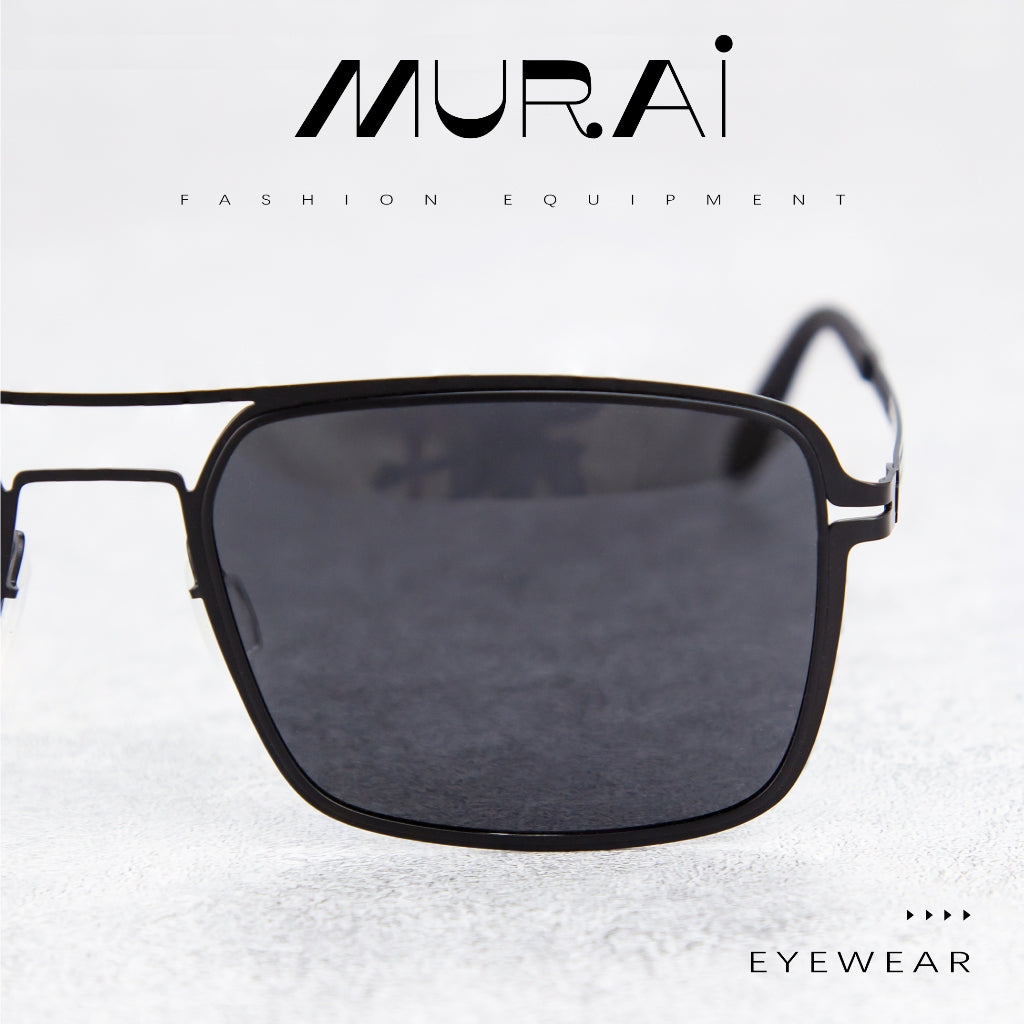 MURAI Merek Jepang Kacamata Hitam Sunglasses Polarized Anti Silau Fashion Retro Pria Wanita Unisex Directional black sunglasses anti radiasi high quality material Square frame Terbaru – Fashion Mewah 5024 - M03 Black
