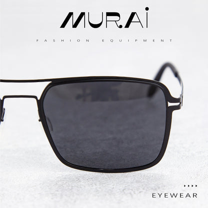 MURAI Merek Jepang Kacamata Hitam Sunglasses Polarized Anti Silau Fashion Retro Pria Wanita Unisex Directional black sunglasses anti radiasi high quality material Square frame Terbaru – Fashion Mewah 5024 - M03 Black