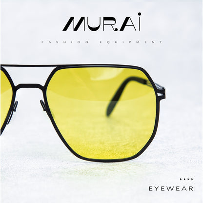MURAI Merek Jepang Kacamata Hitam Sunglasses Yellow（night Visio）kacamata yang pakai di malam Polarized Anti Silau Fashion Pria Wanita Unisex Square black frame Terbaru – Fashion Mewah 5007 - M03 Yellow