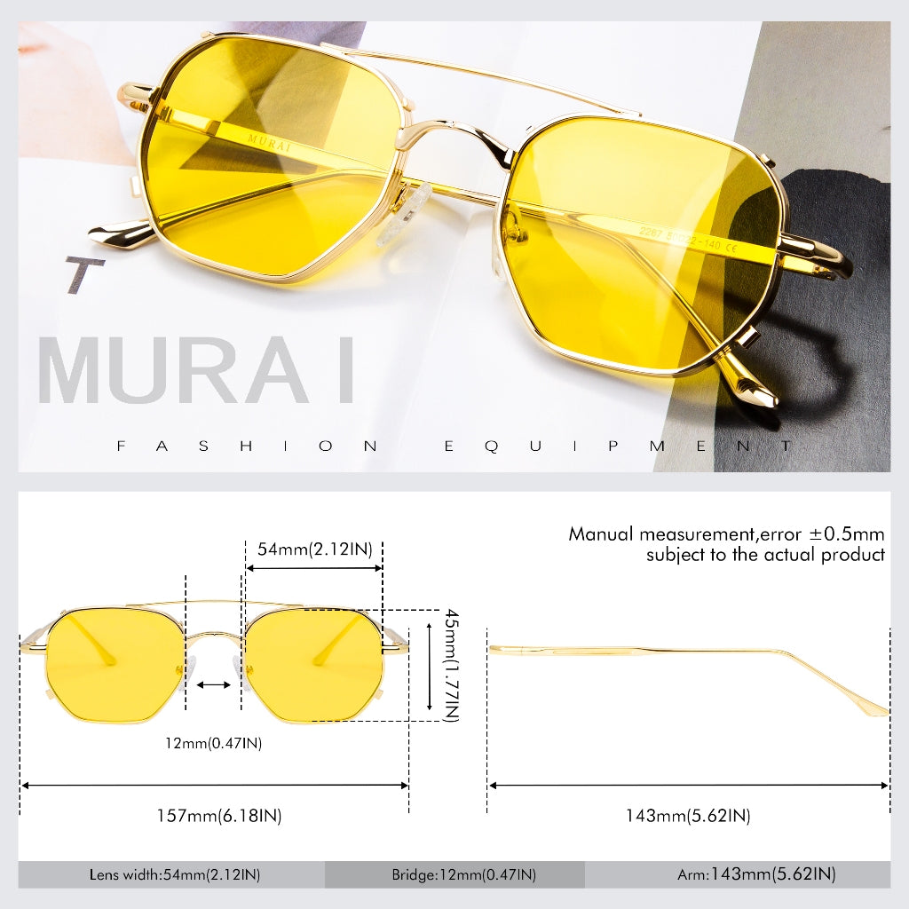MURAI Merek Jepang Kacamata Hitam Sunglasses Wanita Terbaru Kacamata Ringan Nyaman Seharian Photochromic sunglasses Polarized Anti Silau Fashion Pria Wanita Unisex Metal frame Terbaru – Fashion Mewah 2287 - 4 Yellow photochromic