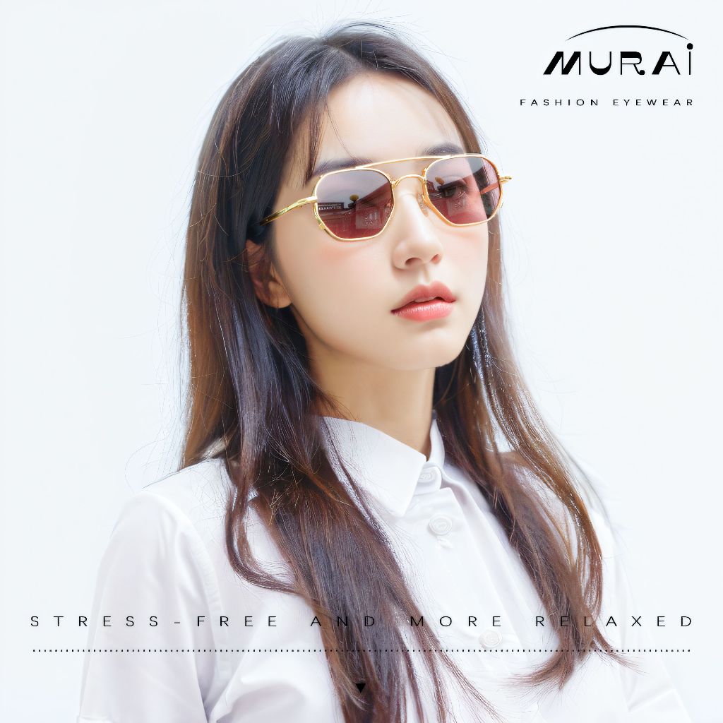 MURAI Merek Jepang Kacamata Hitam Sunglasses Wanita Terbaru Kacamata Ringan Nyaman Seharian Photochromic sunglasses Polarized Anti Silau Fashion Pria Wanita Unisex Metal frame Terbaru – Fashion Mewah 2287 - 3 Pink（ photochromic）