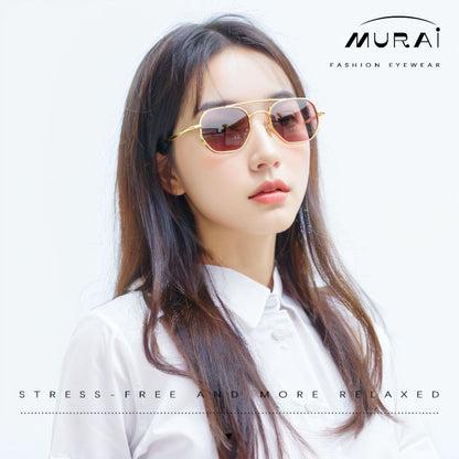 MURAI Merek Jepang Kacamata Hitam Sunglasses Wanita Terbaru Kacamata Ringan Nyaman Seharian Photochromic sunglasses Polarized Anti Silau Fashion Pria Wanita Unisex Metal frame Terbaru – Fashion Mewah 2287 - 3 Pink（ photochromic）