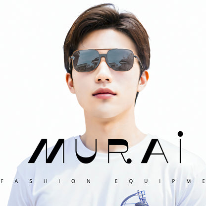 MURAI Merek Jepang Kacamata Hitam Rectangular Polarized Aviator Sunglasses Unisex Retro Pilot Shades Driving Protection 3177 - 1 Black