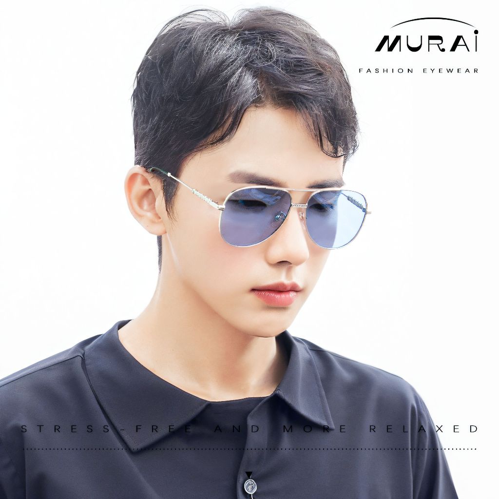 MURAI Merek Jepang Kacamata Hitam Pria Wanita Aviation HD Polarized Anti Silau Cahaya Matahari Aviators Kacamata Hitam Pria Wanita Terbaru – Fashion Mewah MR7602 - 2 Light Blue