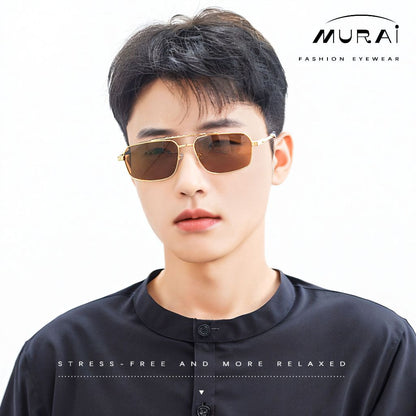 MURAI Merek Jepang Kacamata Hitam Polarized Anti Silau Fashion Pria Wanita Unisex SQUARE FRAME Kacamata Hitam Pria Wanita Terbaru – Fashion Mewah MR7605 - 3 Gold
