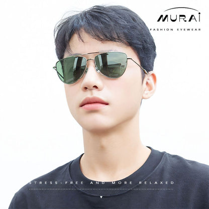 MURAI Merek Jepang Kacamata Hitam Wanita Terbaru – Fashion Mewah Aviation HD Polarized Anti Silau Cahaya Matahar Polarized Anti Silau Fashion Wanita Unisex MR7607 - 3 Gunmetal Frame