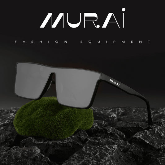 MURAI Merek Jepang Kacamata Hitam Rectangular Polarized SQUARE FRAME Sunglasses Unisex Retro Pilot Shades Driving Protection RC009A - 1 Black