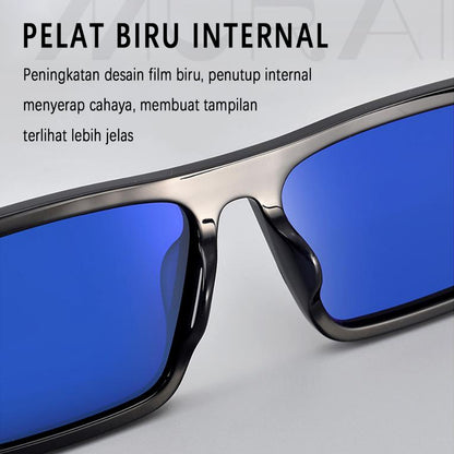 MURAI Merek Jepang Kacamata Hitam Rectangular Polarized SQUARE FRAME Sunglasses Unisex Retro Pilot Shades Driving Protection RC009A - 3 Light blue