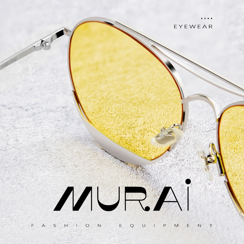 MURAI Merek Jepang Kacamata Hitam Anti Silau Sunglasses Pria Wanita Terbaru – Fashion Mewah Anti Silau Fashion Pria Wanita Unisex kacamata yang pakai di malam RM7606 - 1 Yellow（night Visio）