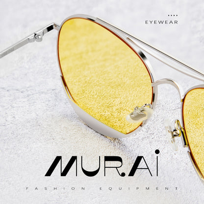 MURAI Merek Jepang Kacamata Hitam Anti Silau Sunglasses Pria Wanita Terbaru – Fashion Mewah Anti Silau Fashion Pria Wanita Unisex kacamata yang pakai di malam RM7606 - 1 Yellow（night Visio）