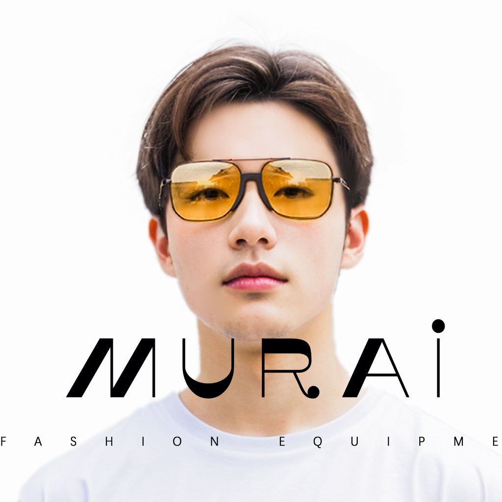 MURAI Merek Jepang Kacamata Hitam Rectangular Polarized Aviator Sunglasses Unisex Retro Pilot Shades Driving Protection Yellow (night Vision) kacamata yang pakai di malam MR3177 - 3