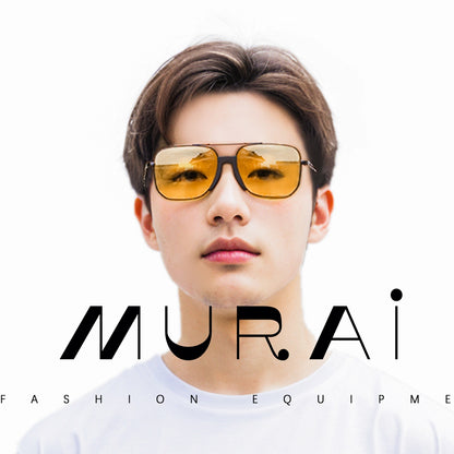 MURAI Merek Jepang Kacamata Hitam Rectangular Polarized Aviator Sunglasses Unisex Retro Pilot Shades Driving Protection Yellow (night Vision) kacamata yang pakai di malam MR3177 - 3