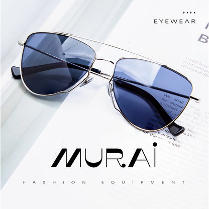 MURAI Merek Jepang Kacamata Hitam Wanita Terbaru – Fashion Mewah Aviation HD Polarized Anti Silau Cahaya Matahar Polarized Anti Silau Fashion Wanita Unisex MR7607 - 4 Silver - Blue lenses