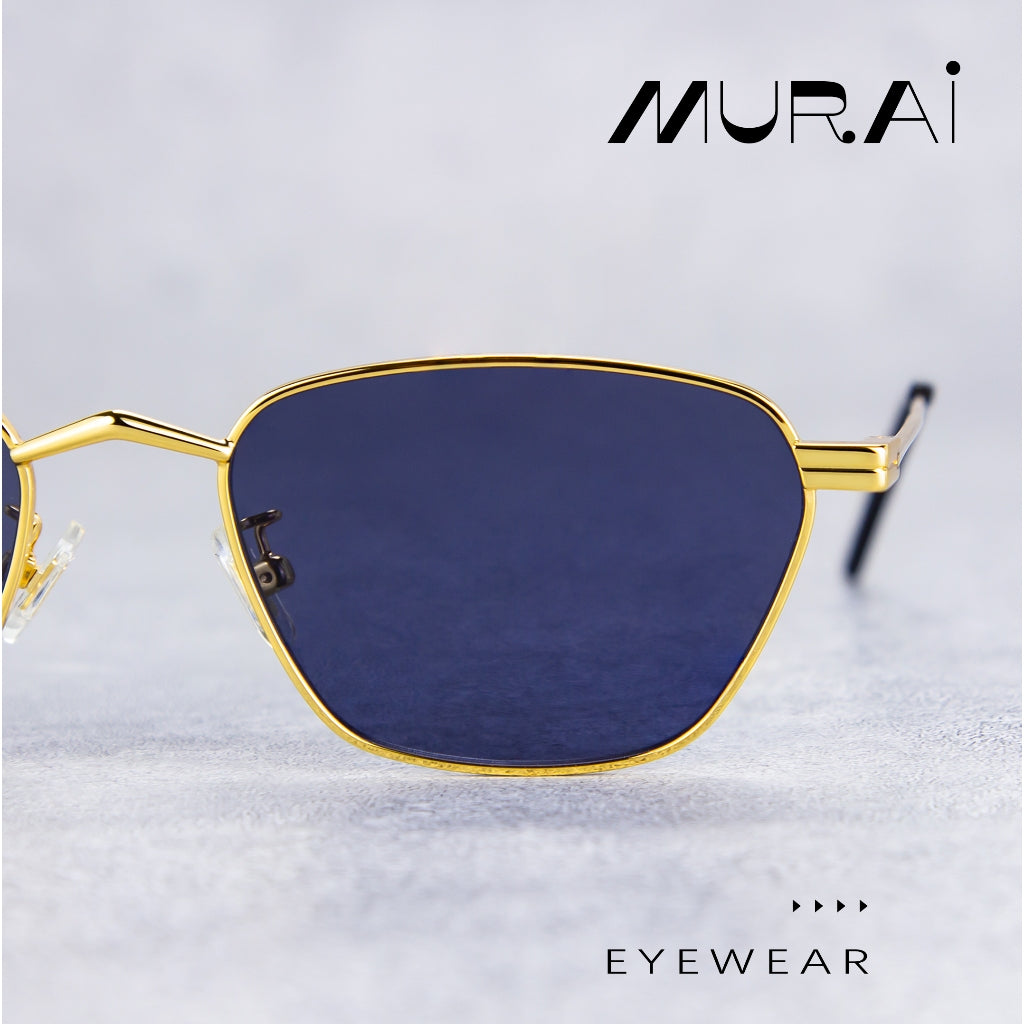 MURAI Merek Jepang Kacamata Hitam Sunglasses Polarized Anti Silau Fashion Wanita Unisex Unisex Wanita anti radiasi high quality material Wanita Terbaru Kacamata MR7608 - 3 Gold - Blue lenses