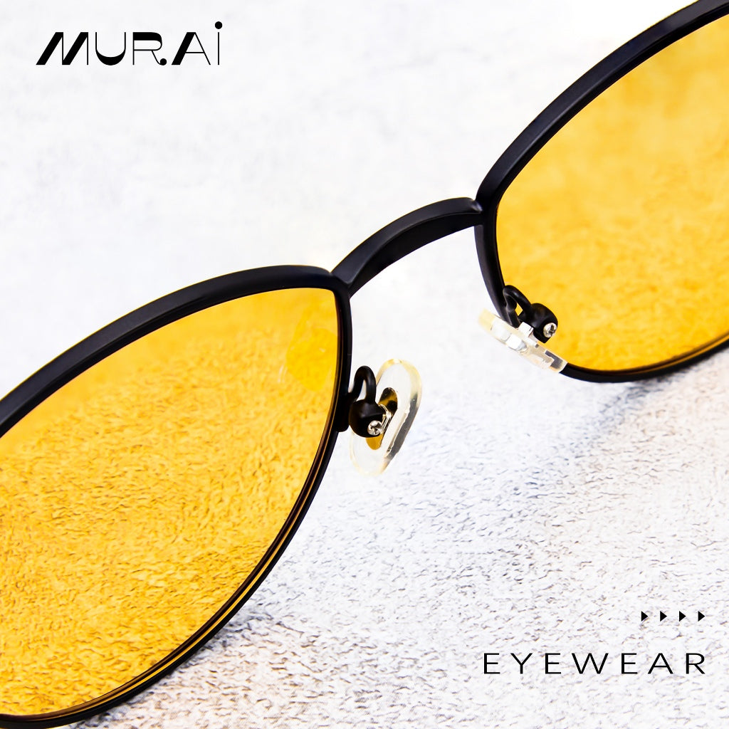 MURAI Merek Jepang Kacamata Hitam Unisex Wanita anti radiasi high quality material Wanita Aviation HD Polarized Anti Silau Cahaya Matahari Wanita Terbaru Kacamata Ringan Nyaman Seharian MR7609 - 2 Yellow（night Visio）kacamata yang pakai di malam