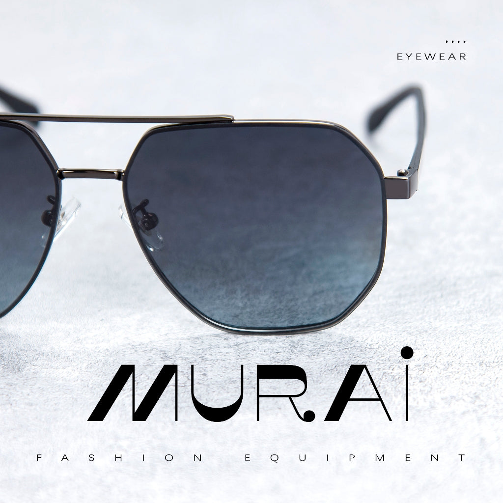 MURAI Merek Jepang Kacamata Hitam Sunglasses Pria Wanita Aviation HD Polarized Anti Silau Cahaya Matahari Black square sunglasses anti radiasi high quality materia Terbaru – Fashion Mewah 2507 - M03 Black（Blue gradient lenses）