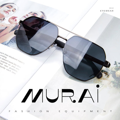 MURAI Merek Jepang Kacamata Hitam Sunglasses Pria Wanita Aviation HD Polarized Anti Silau Cahaya Matahari Black square sunglasses anti radiasi high quality materia Terbaru – Fashion Mewah 2507 - M03 Black（Blue gradient lenses）