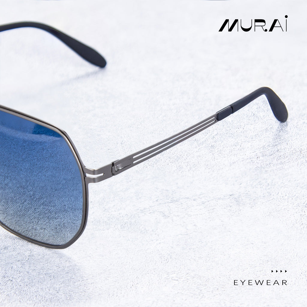 MURAI Merek Jepang Kacamata Hitam Sunglasses Pria Wanita Aviation HD Polarized Anti Silau Cahaya Matahari anti radiasi high quality material Terbaru – Fashion Mewah 5007 - M01 Blue lenses