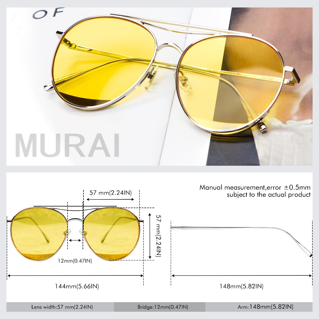 MURAI Merek Jepang Kacamata Hitam Anti Silau Sunglasses Pria Wanita Terbaru – Fashion Mewah Anti Silau Fashion Pria Wanita Unisex kacamata yang pakai di malam RM7606 - 1 Yellow（night Visio）