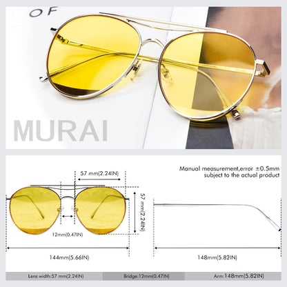 MURAI Merek Jepang Kacamata Hitam Anti Silau Sunglasses Pria Wanita Terbaru – Fashion Mewah Anti Silau Fashion Pria Wanita Unisex kacamata yang pakai di malam RM7606 - 1 Yellow（night Visio）