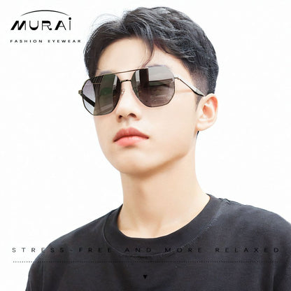 MURAI Merek Jepang Kacamata Hitam Sunglasses Pria Wanita Aviation HD Polarized Anti Silau Cahaya Matahari Black square sunglasses anti radiasi high quality materia Terbaru – Fashion Mewah 2507 - M03 Black（Blue gradient lenses）