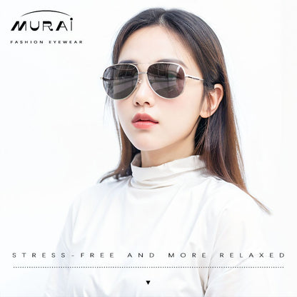 MURAI Merek Jepang Kacamata Hitam Pria Wanita Aviation HD Polarized Anti Silau Cahaya Matahari Aviators Kacamata Hitam Pria Wanita Terbaru – Fashion Mewah MR7602 - 1 Grey