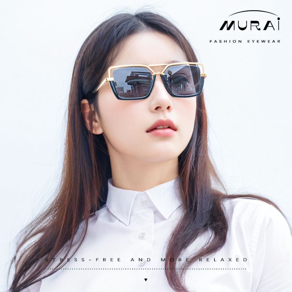 MURAI Merek Jepang Kacamata Hitam Wanita Terbaru Kacamata Wanita Aviation HD Polarized Anti Silau Cahaya Matahari MR7604 - 1 Black
