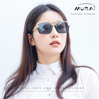 MURAI Merek Jepang Kacamata Hitam Wanita Terbaru Kacamata Wanita Aviation HD Polarized Anti Silau Cahaya Matahari MR7604 - 1 Black
