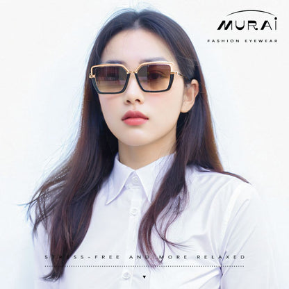 MURAI Merek Jepang Kacamata Hitam Wanita Terbaru Kacamata Wanita Aviation HD Polarized Anti Silau Cahaya Matahari MR7604 - 2 Black - Brown lenses